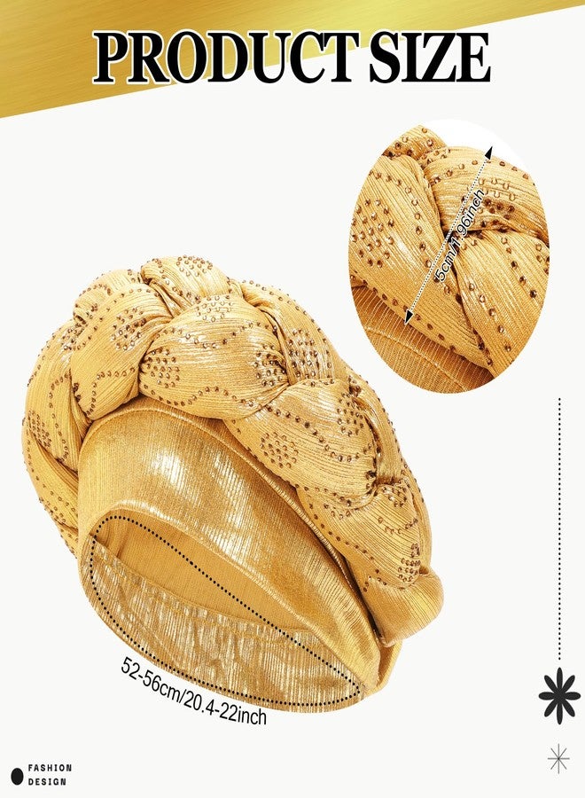 XEPST African Turban Head Wrap Braid Beanie Cap Headwear Gold Twisted Head Turbans Headwarps for Women - Image 2